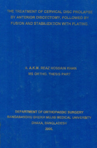 Image of The Treatment Of Cervical Disc Prolapse By Anterior Discectomy, Followed By Fusion And Stabilization With Plating