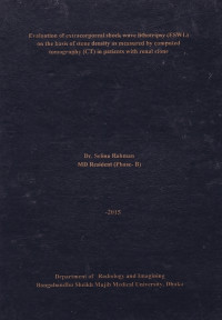 Image of Evaluation of extracorporeal Shock Wave Lithotripny (ESWL) on the basis of Stone density as measured by eomputed Tomography (CT) in Patients with renal Stone.
