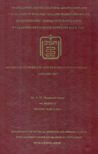 Image of Translation , Cross-  Cultural  Adaptation  and  Balidation of  English  Roland   Morris Disability  Questionnaire (RMDQ )  Into  Bangla For  Evaluation  of  Patients  with  Low Back  Pain
