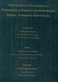 Image of Risk Factors of Retinopathy of Prematurity in Preterm Low Birth Weight Babies - A Hospital Based Study