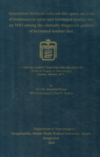 Image of Association between reduced disc space on x-ray of lumbosacral spine and herniated lumbar disc on MRI among the clinically diagnosed patients of herniated lumber disc