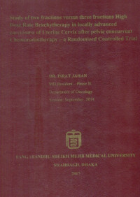Image of Study of two fractions versus three fractions High Dose Rate Brachytherapy in locally advanced carcinoma of Uterine Cervix after pelvic concurrent chemoradiotherapy - a Randomized Controlled Trial