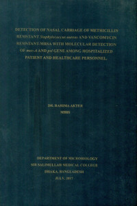Image of DETECTION OF NASAL CARRIAGE OF METHICILLIN RESISTANT Staphylococcus aureus AND VANCOMYCIN RESISTANT-MRSA WITH MOLECULAR DETECTION OF mec-A AND pvl GENE AMONG HOSPITALIZED PATIENTS AND HEALTHCARE PERSONNEL