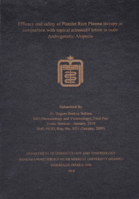 Image of Efficacy and safety of Platelet Rich Plasma therapy in comparison with topical minoxidil lotion in male Androgenetic Alopecia