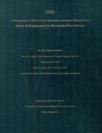 Image of Comparison of Short Term Outcomes Between Mitral Valve Repair & Replacement for Rheumatic  Heart Disease