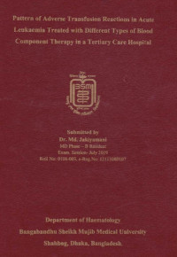 Image of Pattern of Adverse Transfusion Reactions in Acute Laukaemia Treated with Different Types of Blood Component Therapy in a tertiary Care Hospital