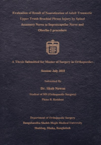 Image of Evaluation of Result of Neurotization of Adult Traumatic Upper Trunk Brachial Plexus Injury by Spinal Accessory Nerve to Suprascapular Nerve and Oberlin-2 procedur