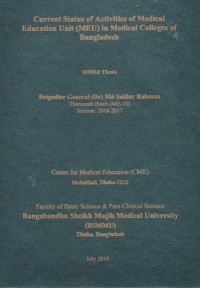 Image of Current Status of Activities of Medical Education Unit (MEU) in Medical Colleges of Bangladesh
