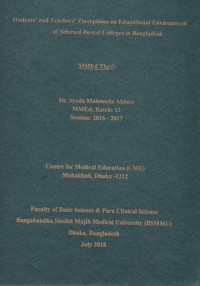 Image of Students' and Teachers' Perception on Educational Environment of Selected Dental Colleges in Bangladesh